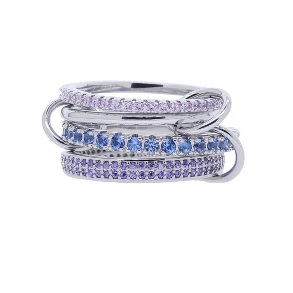 Gold Tone Pink Zircon Stacking Band Rings for Women