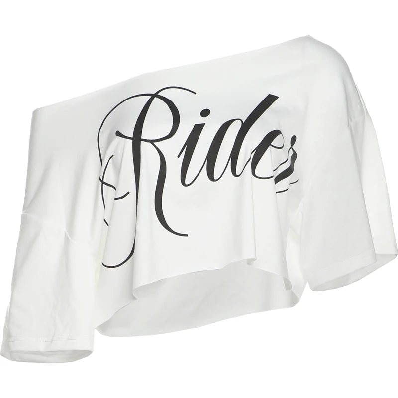 Nibber Loose Letter Print Mini t-Shirt Women Summer Trend Biased Collar Versatile Street Skinny Simple Classic Party Daily Tops