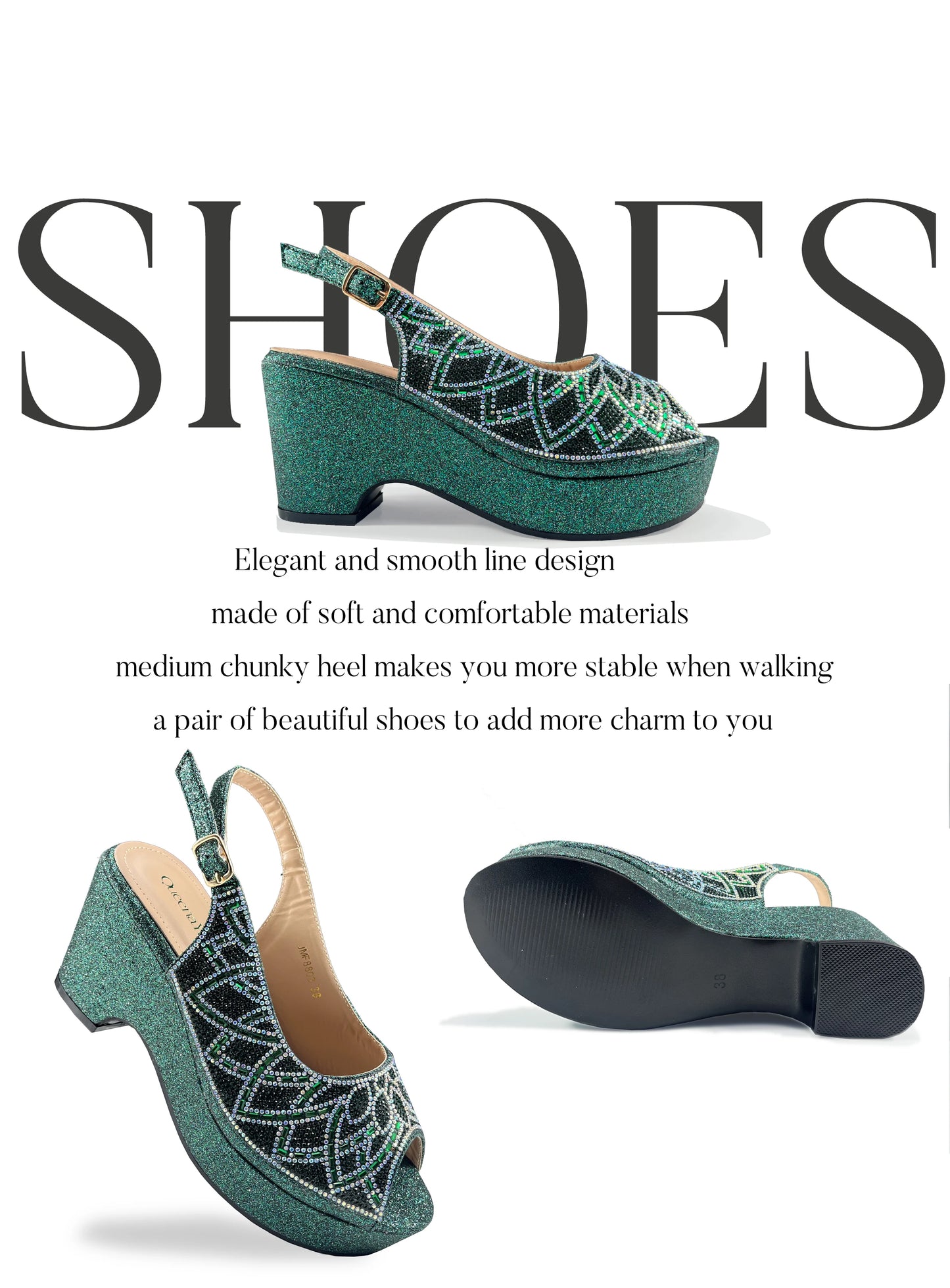 Queena Yan 2025 Italian design full rhinestone detailing comfort platform heels and matching bag Women's Fashion Peep Toe Shoes