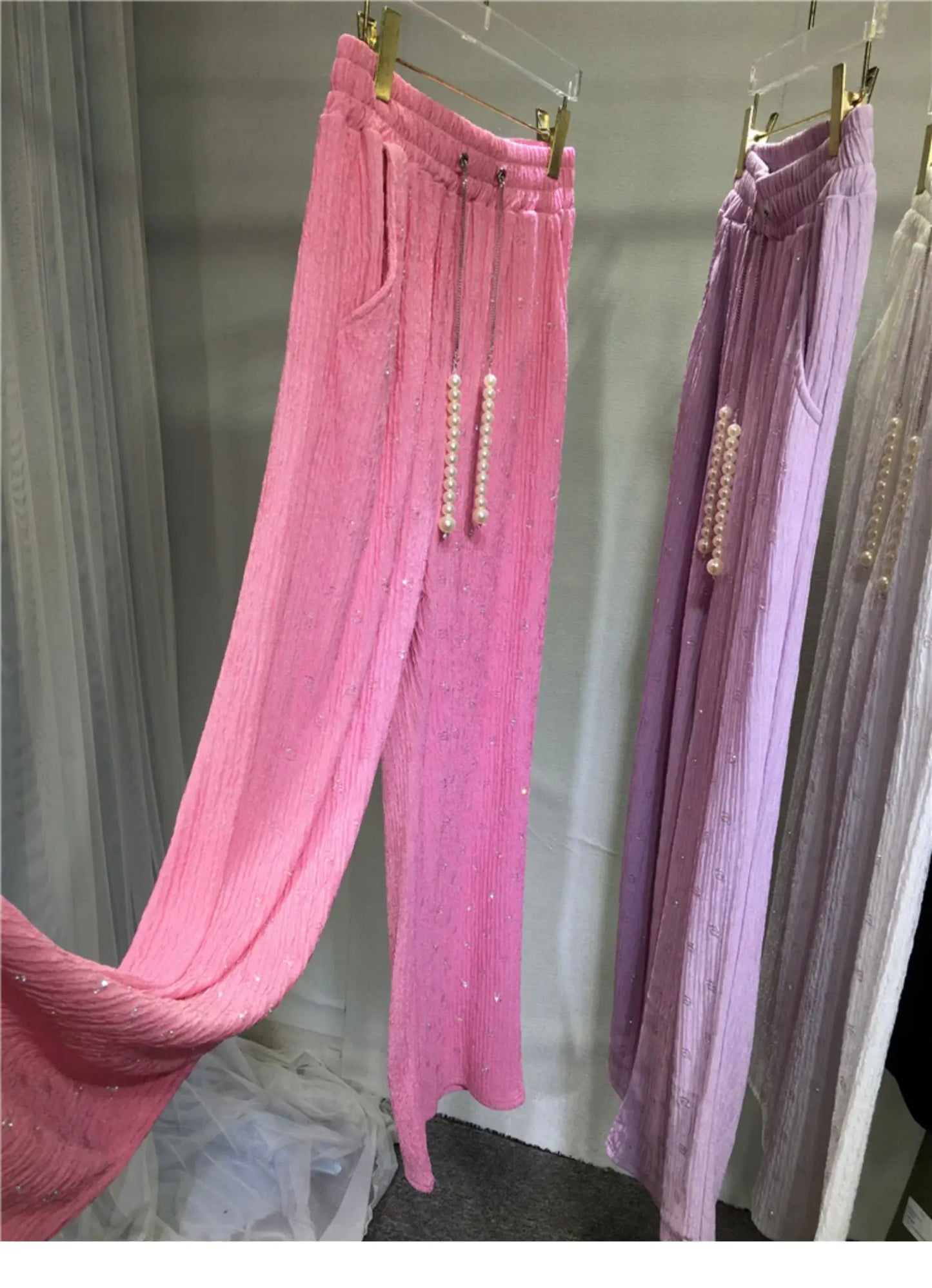 Pink Silk-Feel Wide Leg Pants