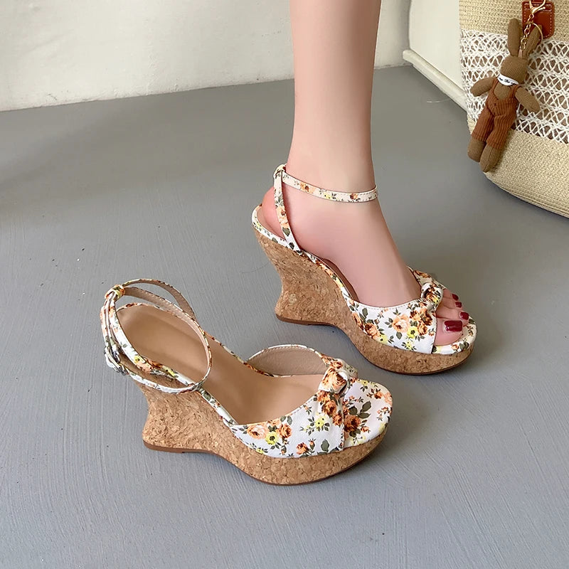 Peep Toe Suede Wedge Sandals With Platform Heel Buckle for Women