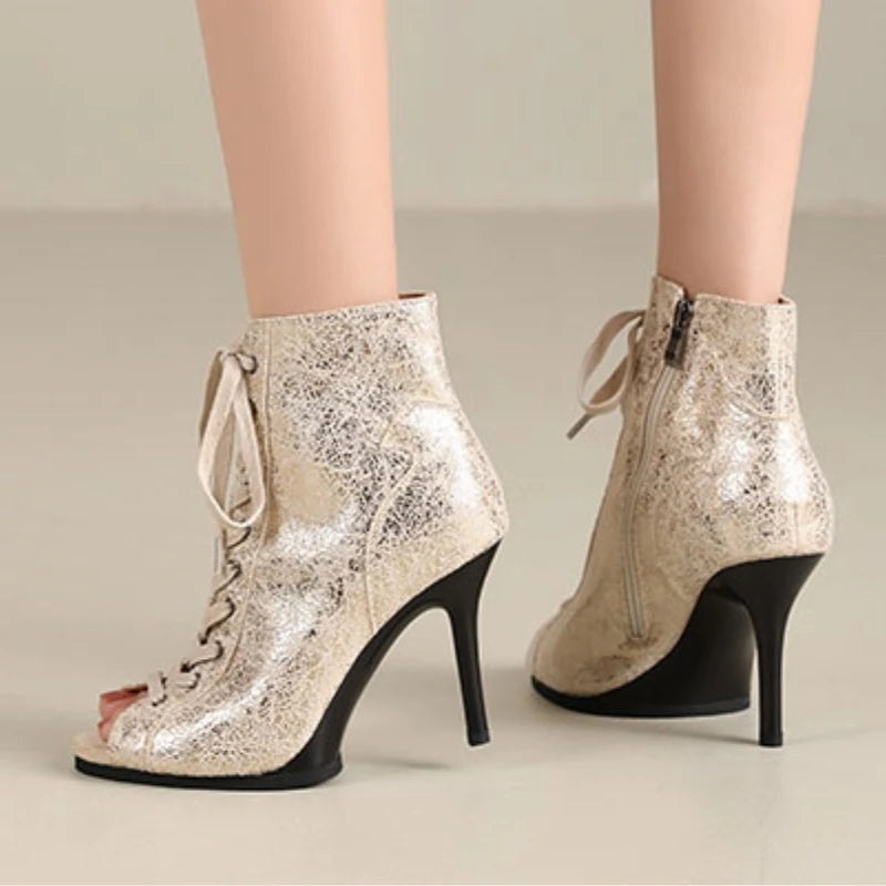 Peep Toe High Heel Zipper Ankle Boots
