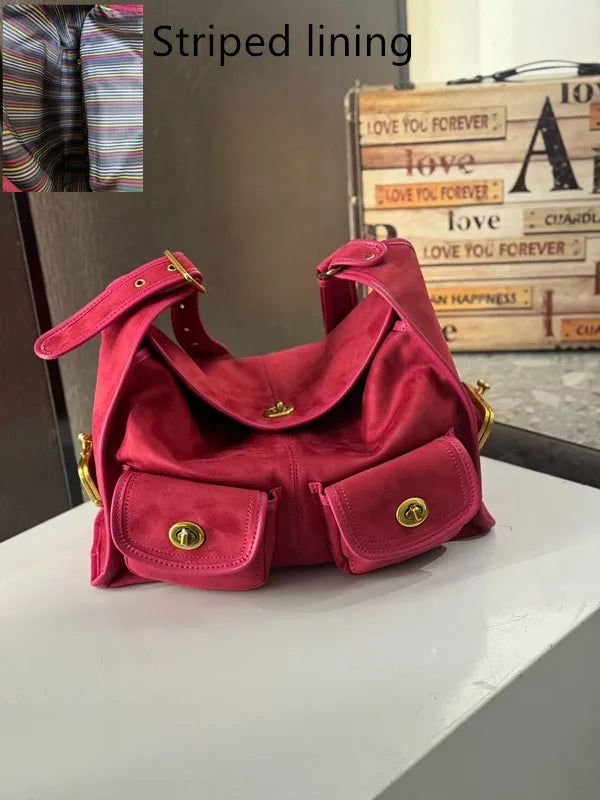 Casual Commuter Large Capacity Suede Pillow Bag Single Shoulder Crossbody Bag Vintage Style Polyester Lining Zipper Closure