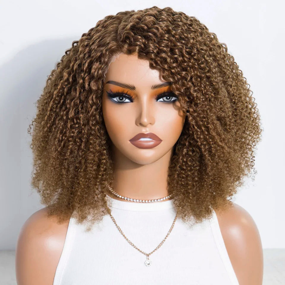 Ombre Brown Kinky Curly Glueless Bob Lace Wig for Women