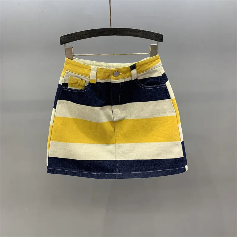 Floral Print High Waisted Denim Mini Skirt for Women
