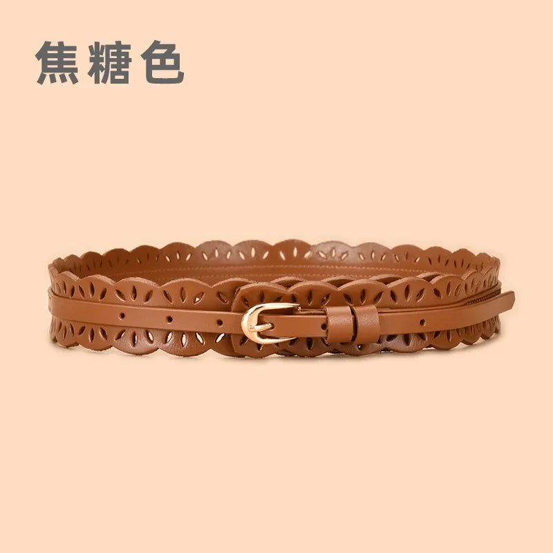 Soft Wide Hollow Out Leather Wraparound Belt for Women