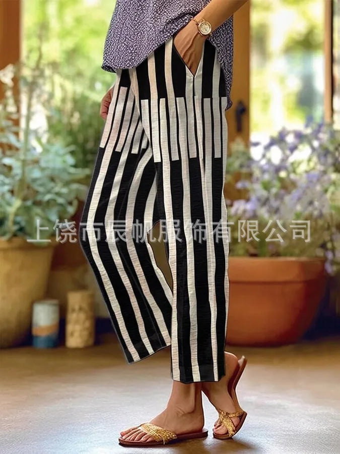 Elegant Printed Loose Ankle-Length Casual Pants for Women