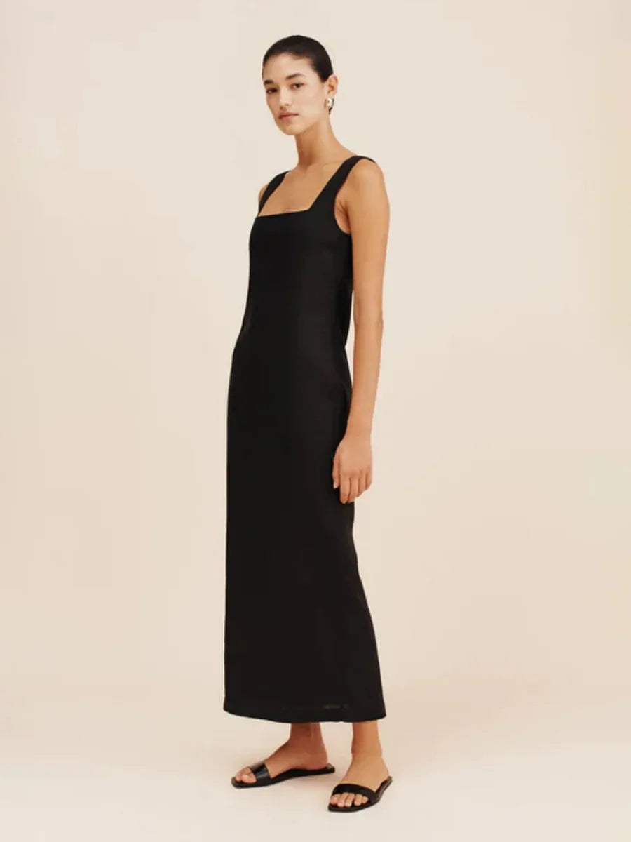 Elegant Square Neck Suspender Cotton Blend Dress For Women