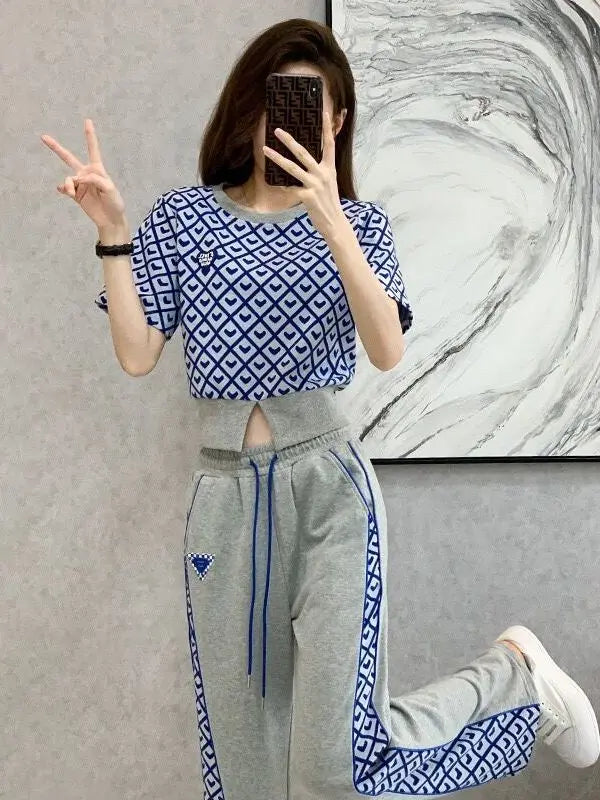 Checkered Casual High Waist Two Piece Set For Women