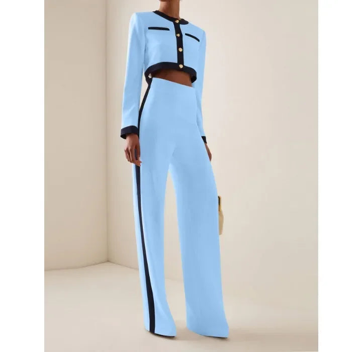 Elegant Long Sleeve Blazer and Trousers Suit Set for Women