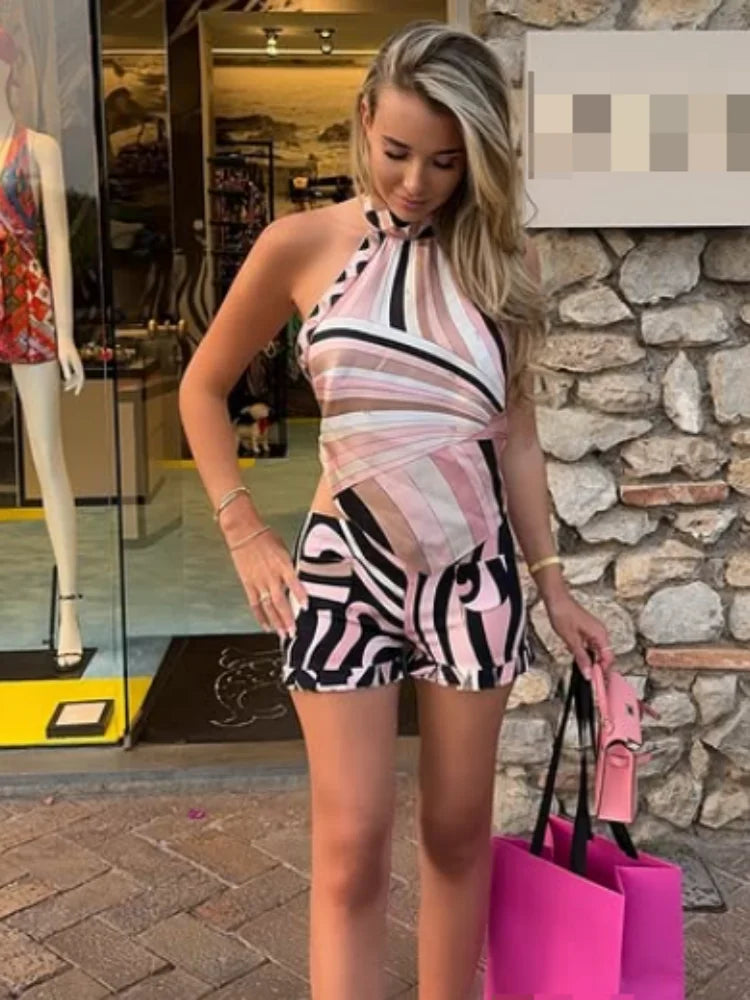 Geometric Print Top pant suits Women two pieces set round neck long sleeve Blouse loose pant Vacation Beach vacation pant outfit