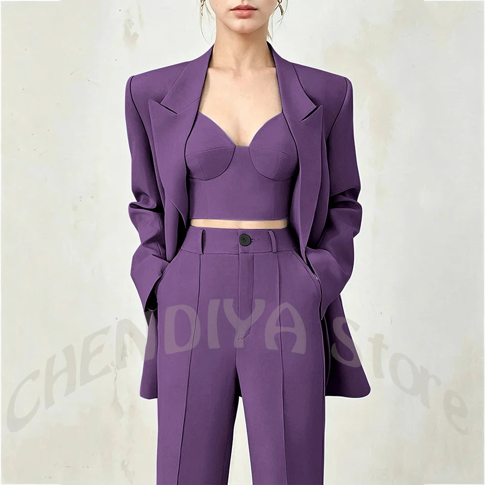 Business Casual Women's Suit Two Piece Peaked Lapel Stylish Double Breasted Formal Outfit Female Jacket Pants Customized