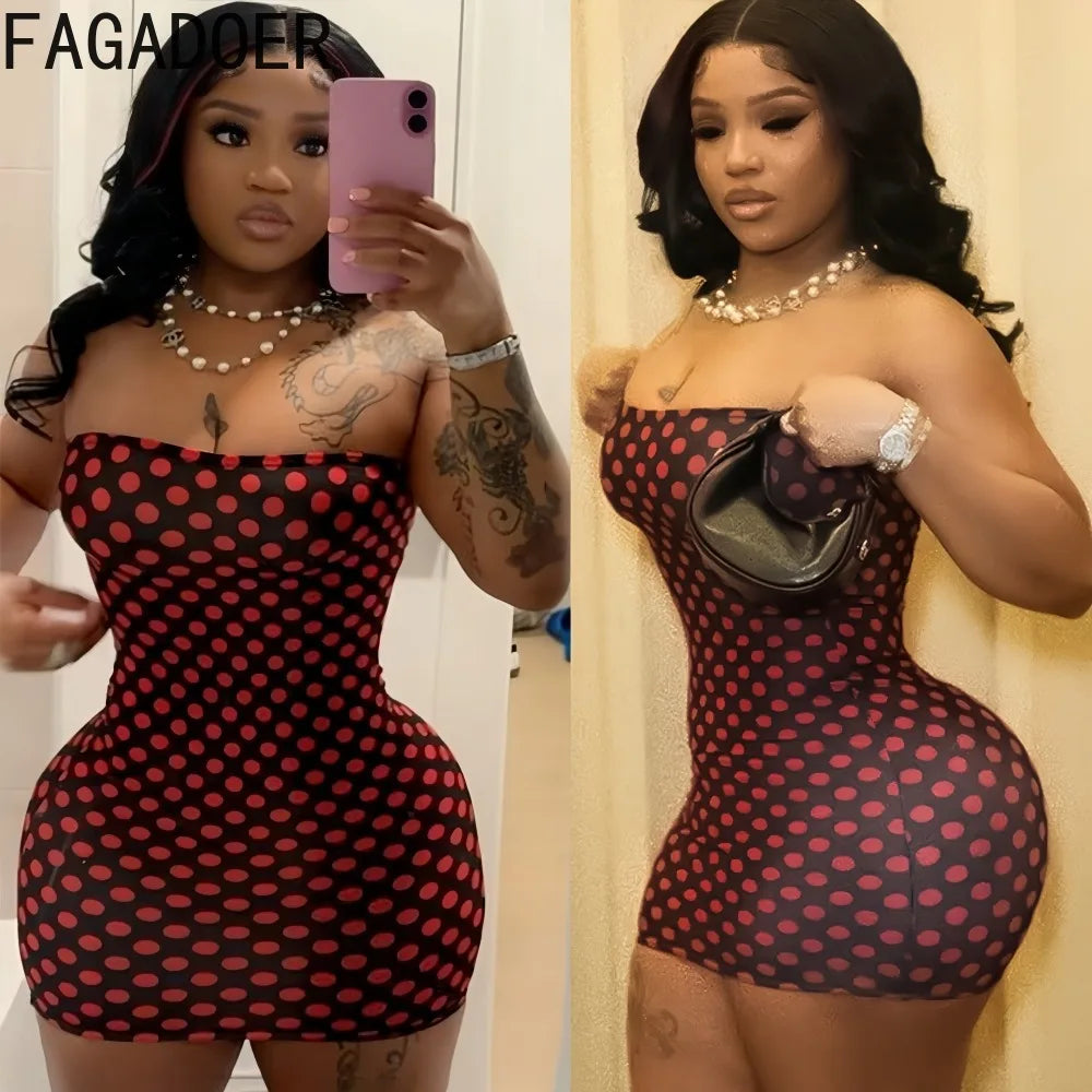 Polka Dot Print Sleeveless Backless Bodycon Dress for Women