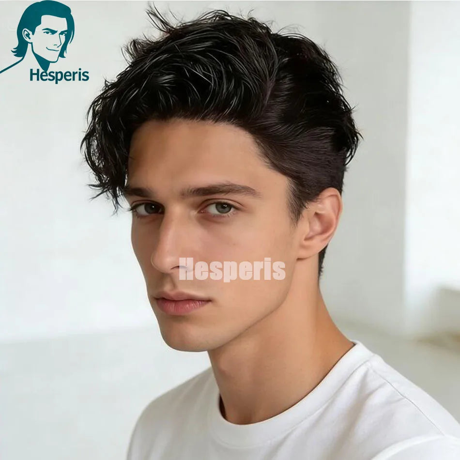 Natural Pre Styled Transparent Lace Remy Human Hair Wig For Men