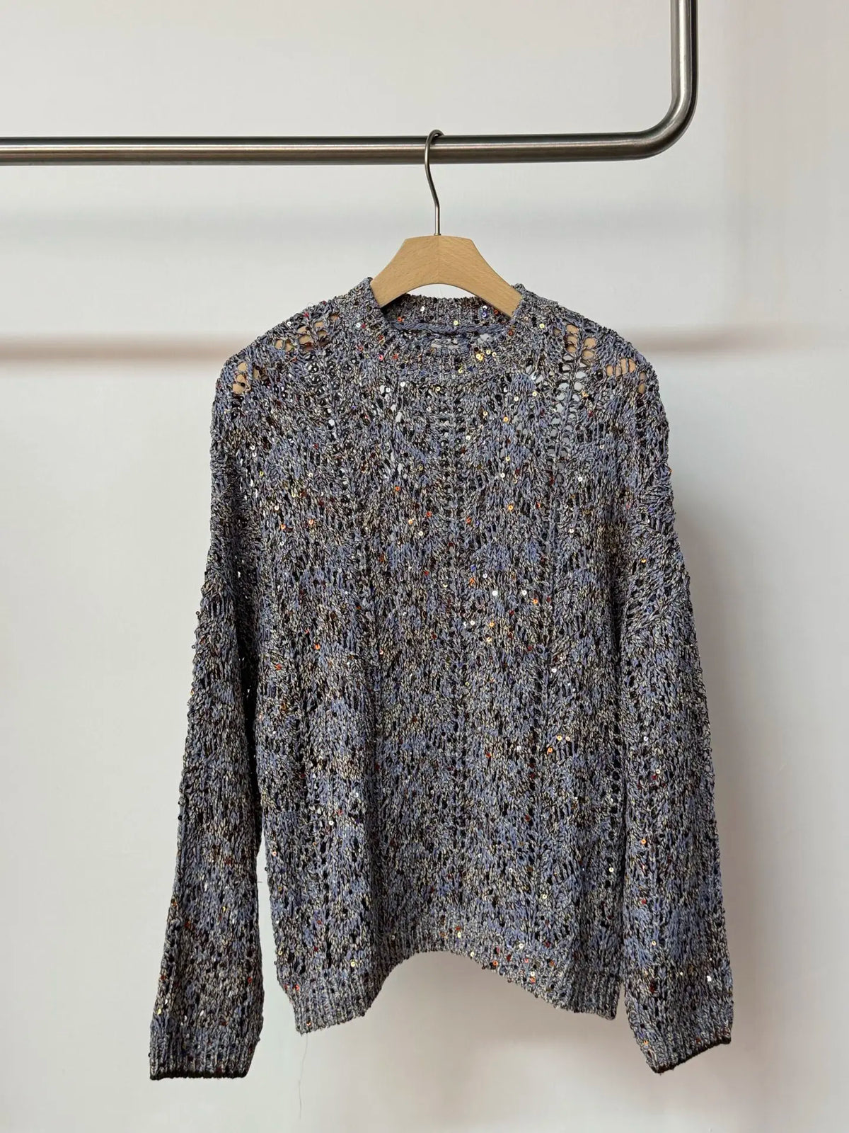 Embellished Diamond Sequin Lightweight Knit Sweater For Women