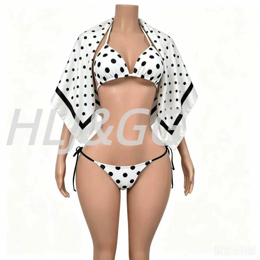Mesh Letter Print See Through Polka Dot Two Piece Set for Women
