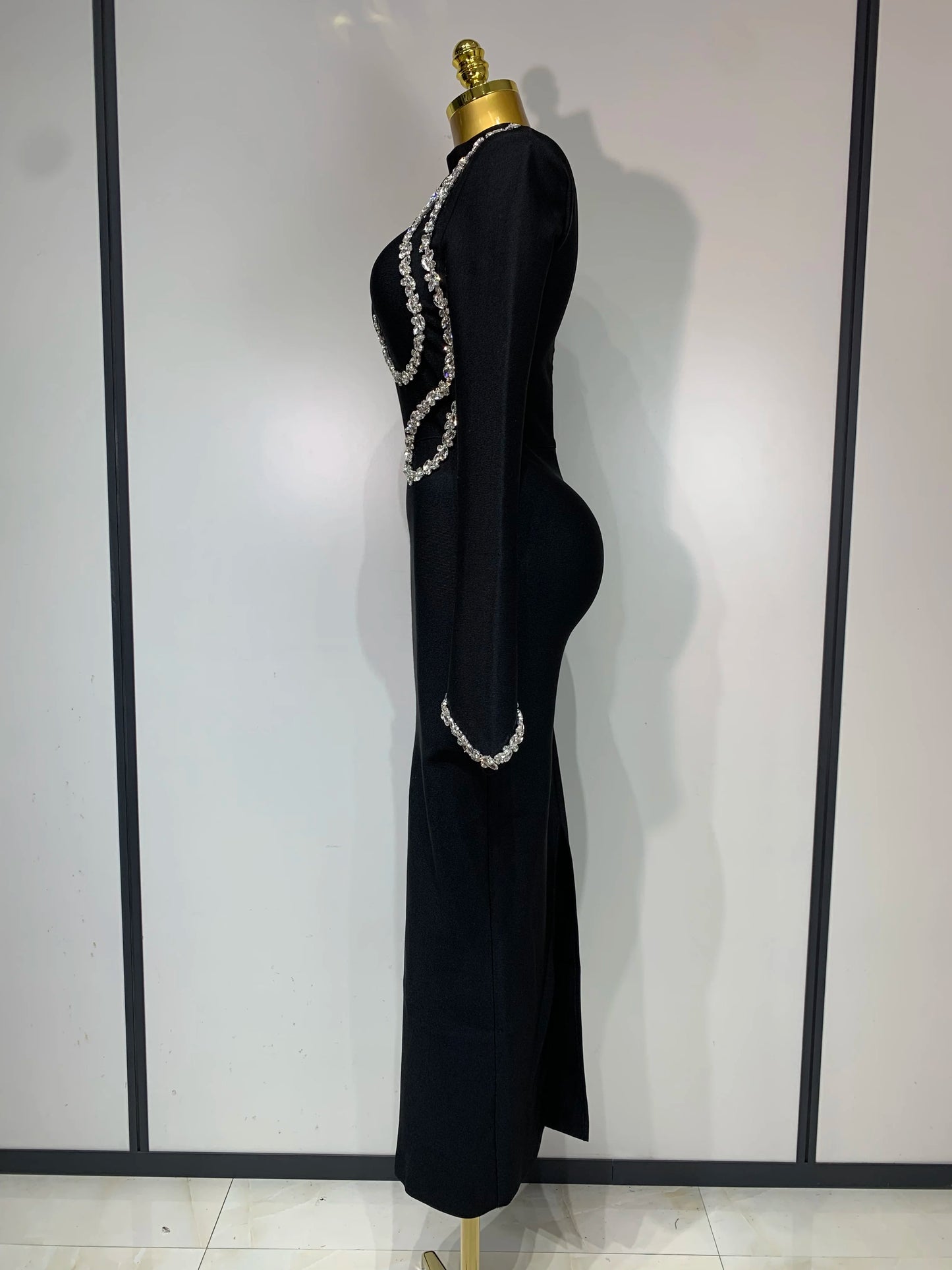 Women Sexy Long Sleeve Diamonds Maxi Long Bodycon Bandage Dress 2025 Celebrity Elegant Evening Party Luxury Birthday Dresses