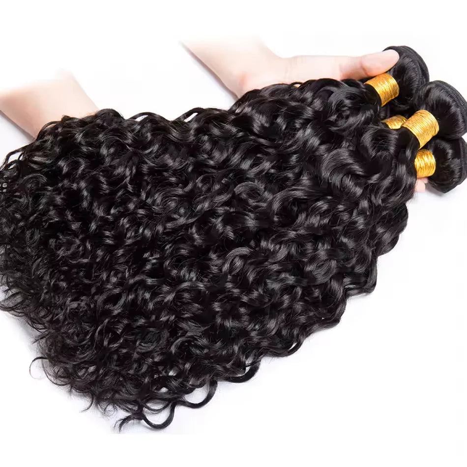 Water Wave Human Hair Bundles With Lace Closure for Women