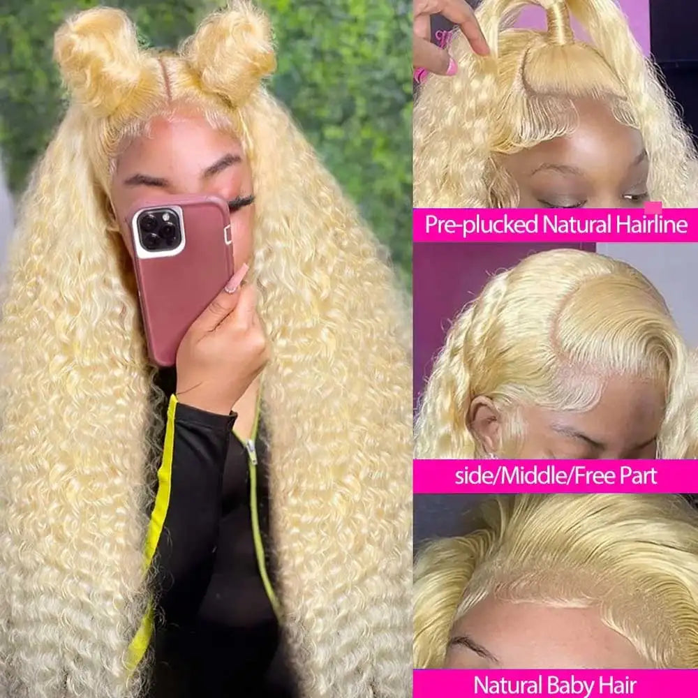 Deep Wave Blonde Lace Front Human Hair Wig for Women