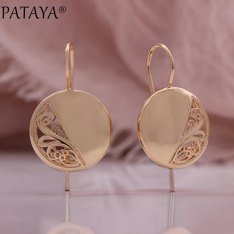 Rose Gold Hollow Round Drop Earrings