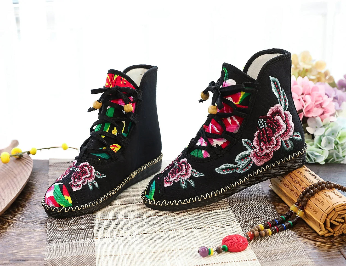Vintage Floral Canvas Wedge Boot