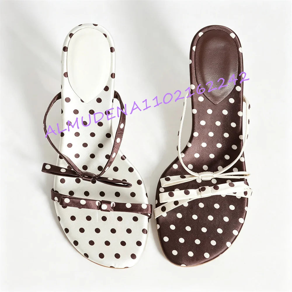 Elegant Polka Dot Satin Stiletto Heel Mules for Women