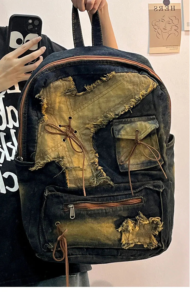 Washed Denim Backpack With Large Capacity for Women