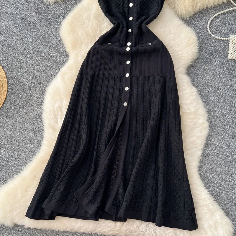 Sleeveless Knitted Bodycon Mid Calf Dress for Women