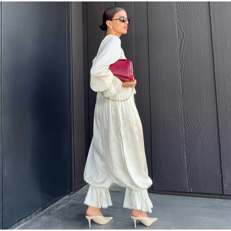 Tailored Lapel Jacket and Pleated Trousers Set for Women