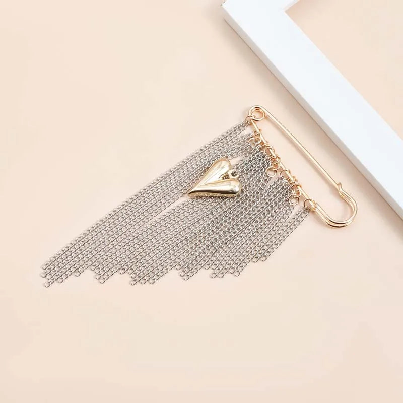 Layered Pearl Heart and Star Tassel Brooch for Women