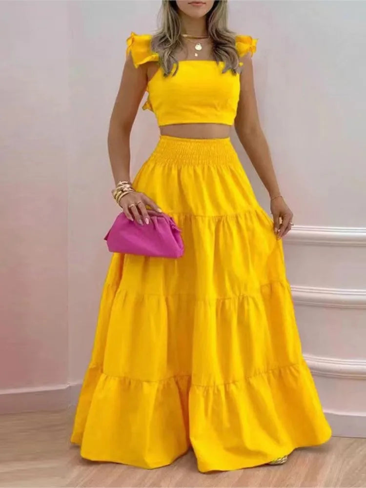 Elegant Sleeveless Top and Long Skirt Two Piece Set for Women