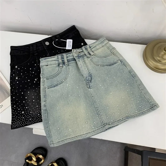 High-Waisted Mini Dress With Rhinestone Embellishments Sensible Design Denim Skirt For Women New Summer Style #17