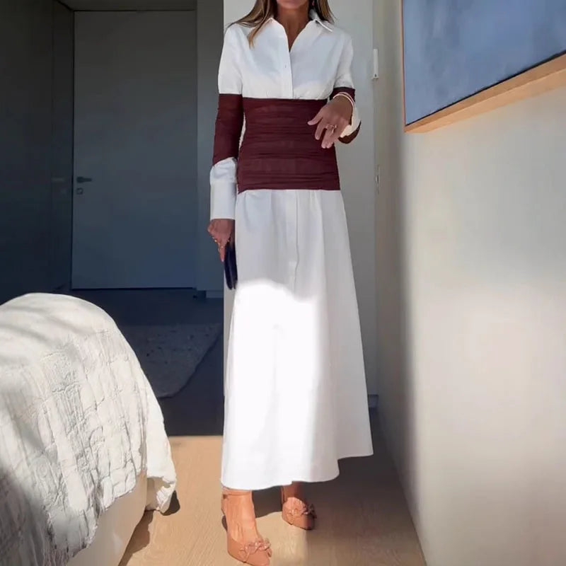 Patchwork Long Sleeve Maxi Dress