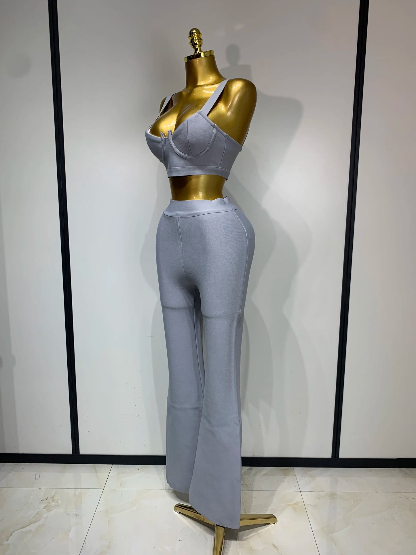 Women Sexy Bandage Crop Top Pant Set Evening Party Club Luxury Birthday High Street Fashion Elegant Luxury Birthday Outfit ﻿