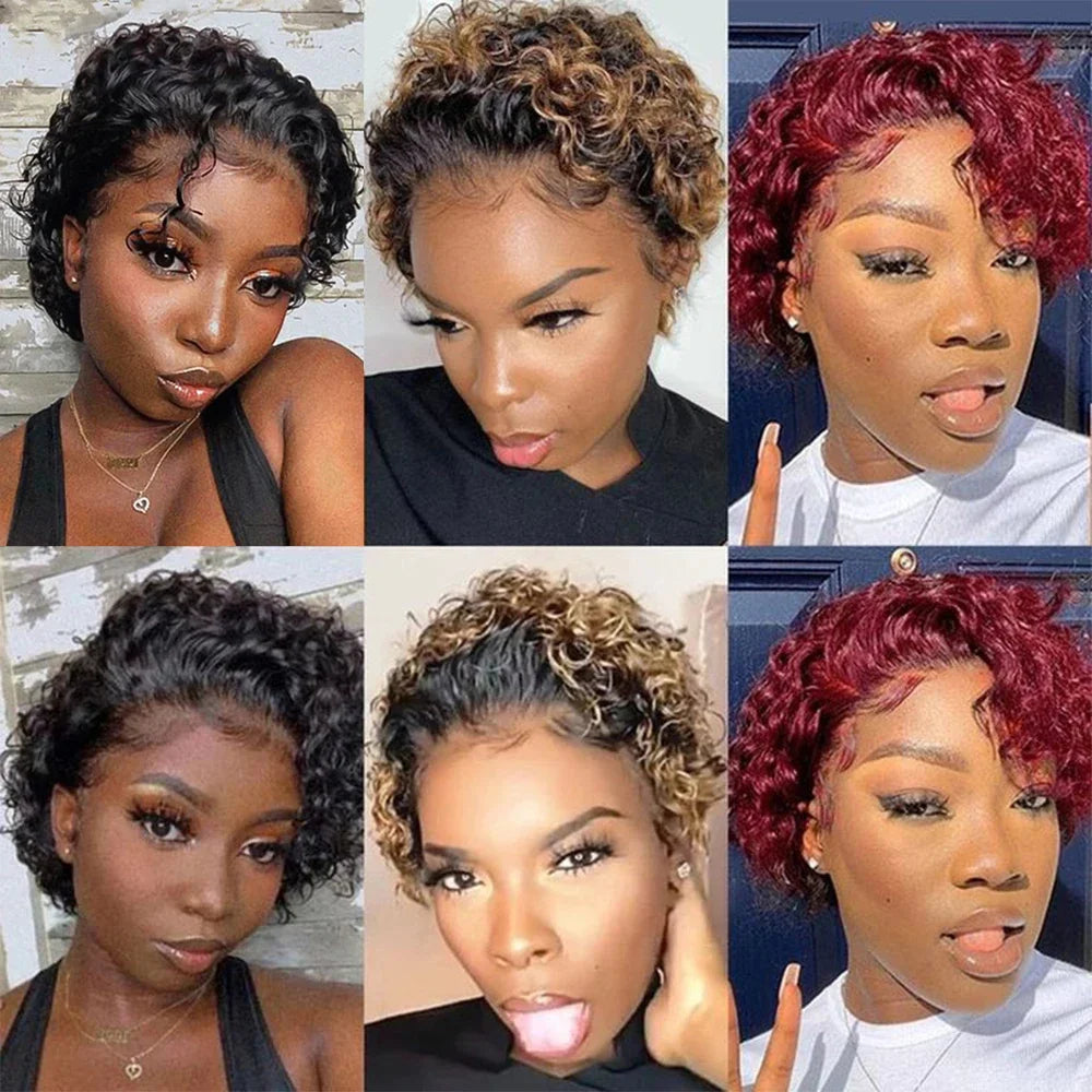 Pixie Cut Wigs Human Hair Short Curly Lace Front Human Hair Wigs For Women Water Wave Bob Wig 13x1 Transparent Lace Wigs
