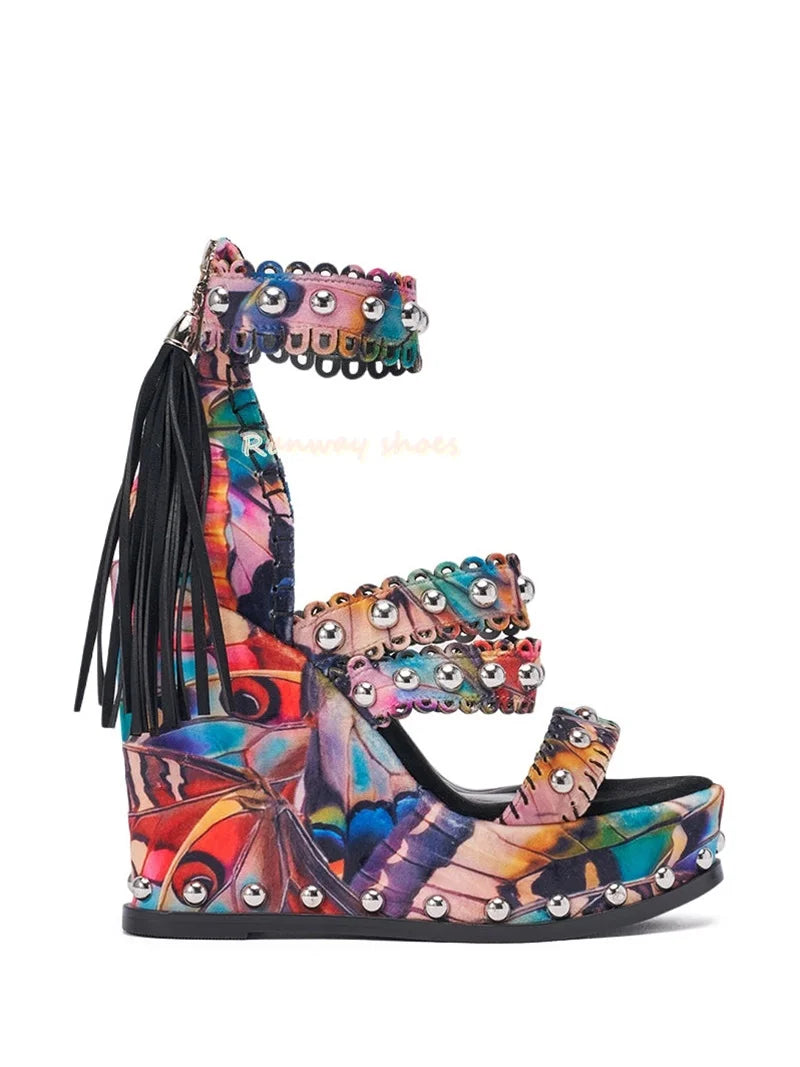 Retro Leopard Print Open Toe Platform Pump For Women