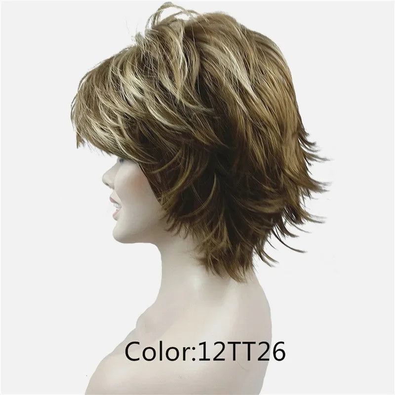 Fluffy Short Straight Layered Blonde Synthetic Wig For Women