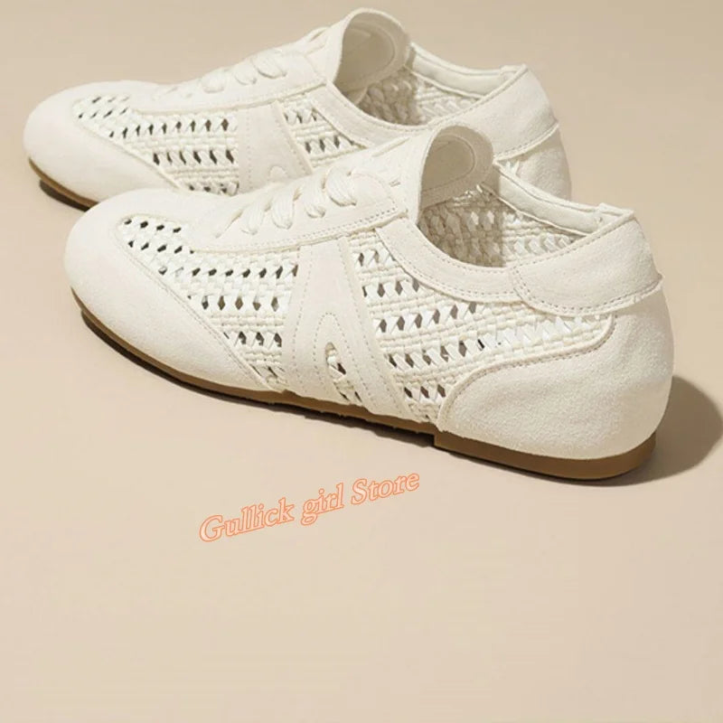 Breathable Openwork Knit Leather Training Shoes for Women