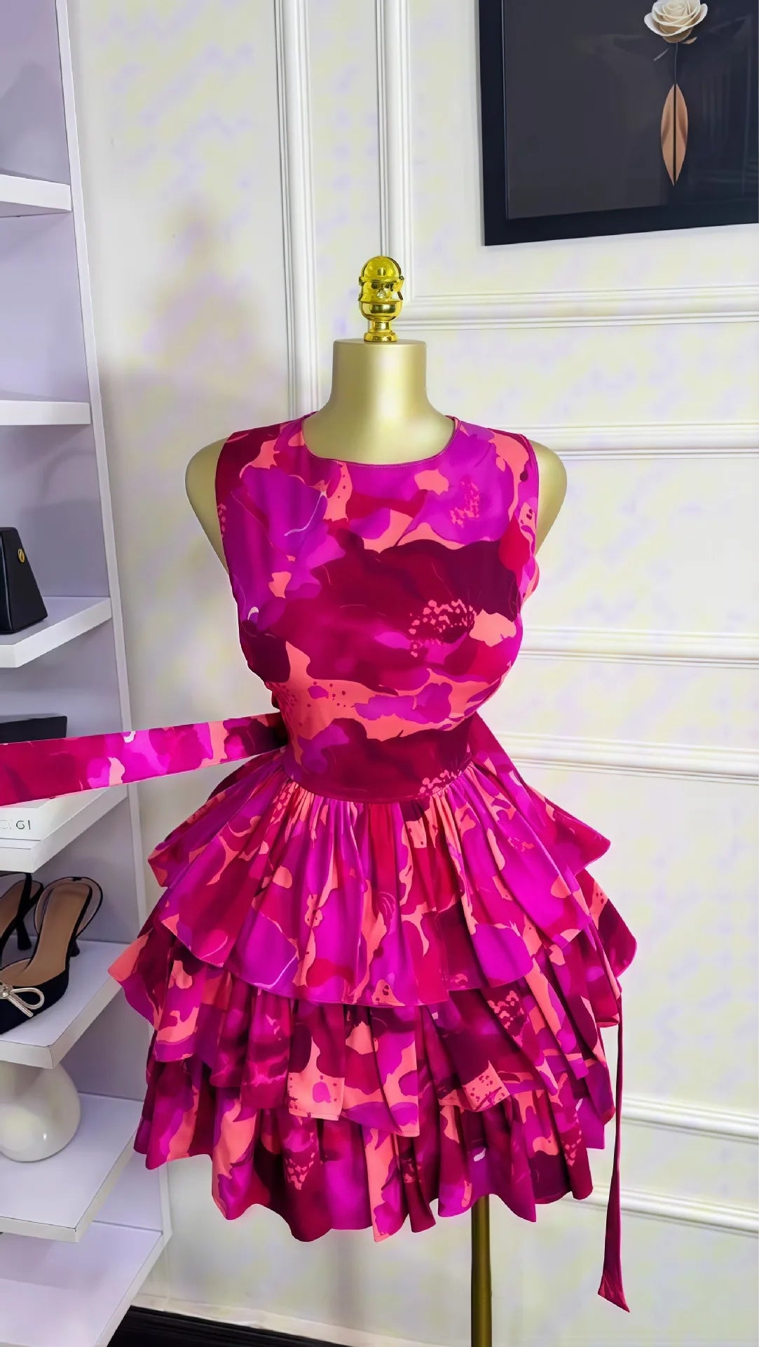 Retro Halter Neck Polka Dot Chiffon Mini Dress for Women