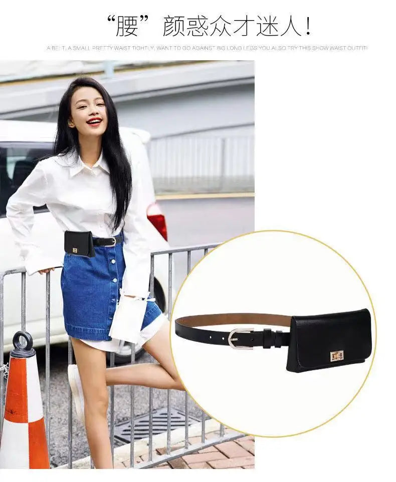 Adjustable Leather Waist Belt Bag With Phone Pocket for Women