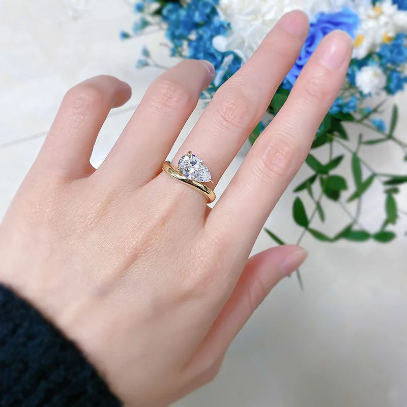 PANSYSEN 3CT Pear Cut White Sapphire High Carbon Diamond Ring for Women 925 Sterling Silver Plated 18K Gold Wedding Fine Jewelry