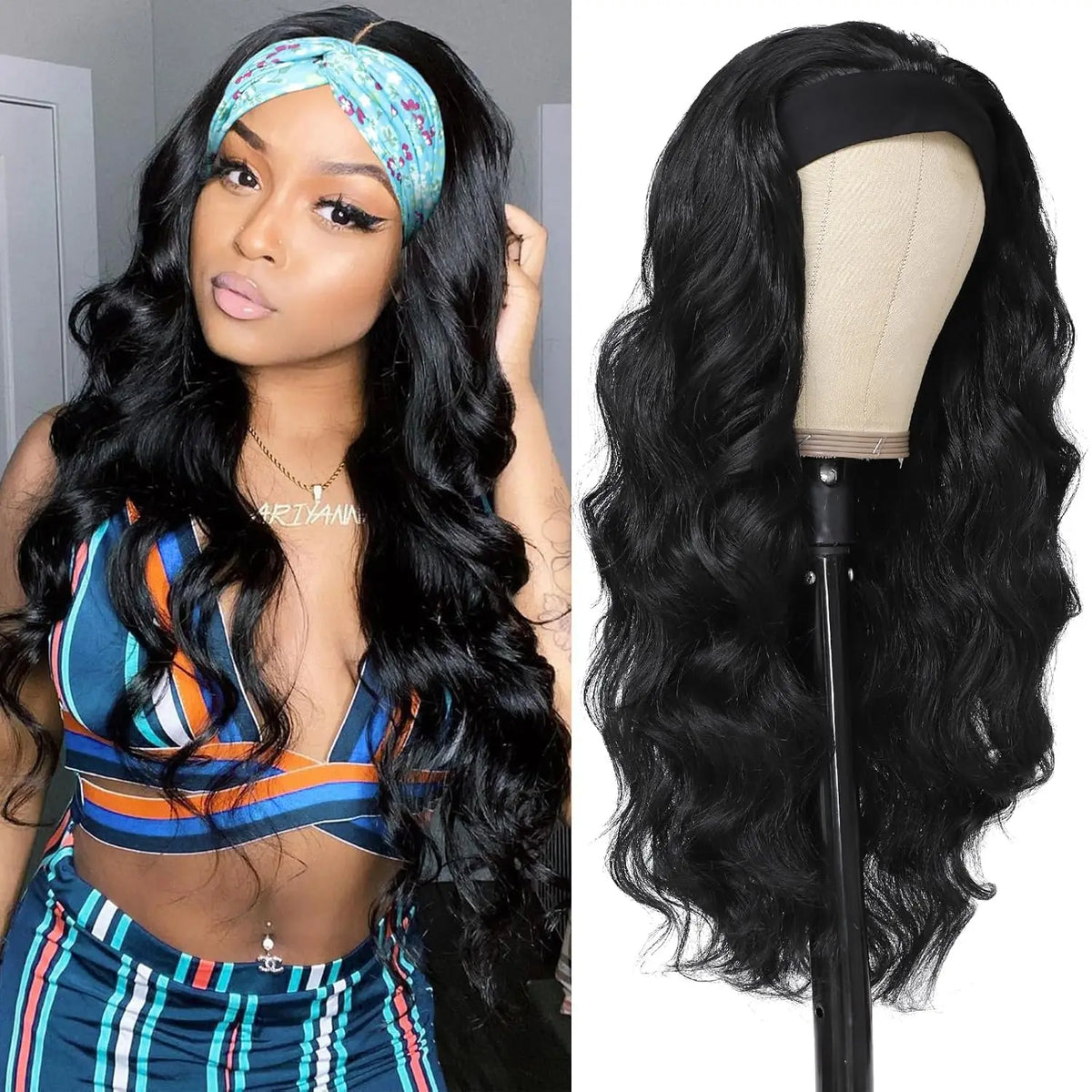 Long Brown Blonde Wavy Headband Wig