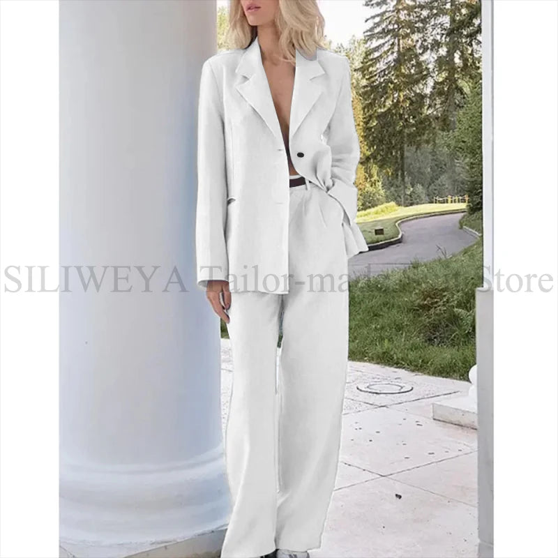 Single Breasted Light Blue Two Piece Blazer Set For Women