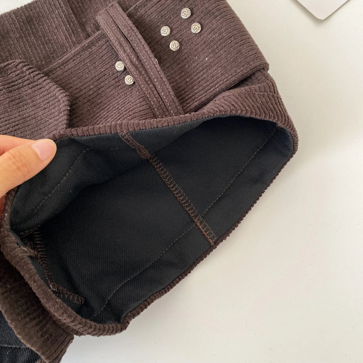 Retro Corduroy Button Detail Low Waist Shorts for Women