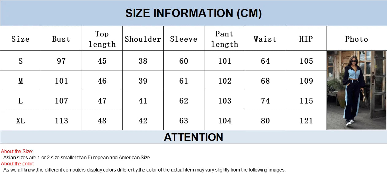 Fashion Patchwork Denim 2 Piece Sets Women Zip Hoodies Crop Top Wide Leg Sweatpants Suit Streetwear Casual Tracksuits Outfits