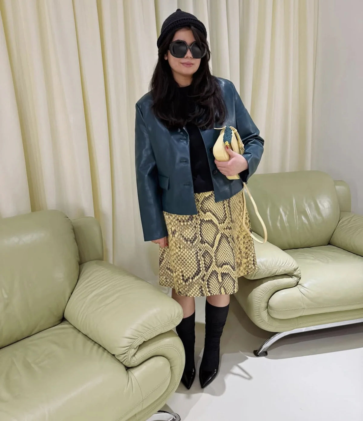 Snake Print High Waist Slim Fit Midi Skirt for Women
