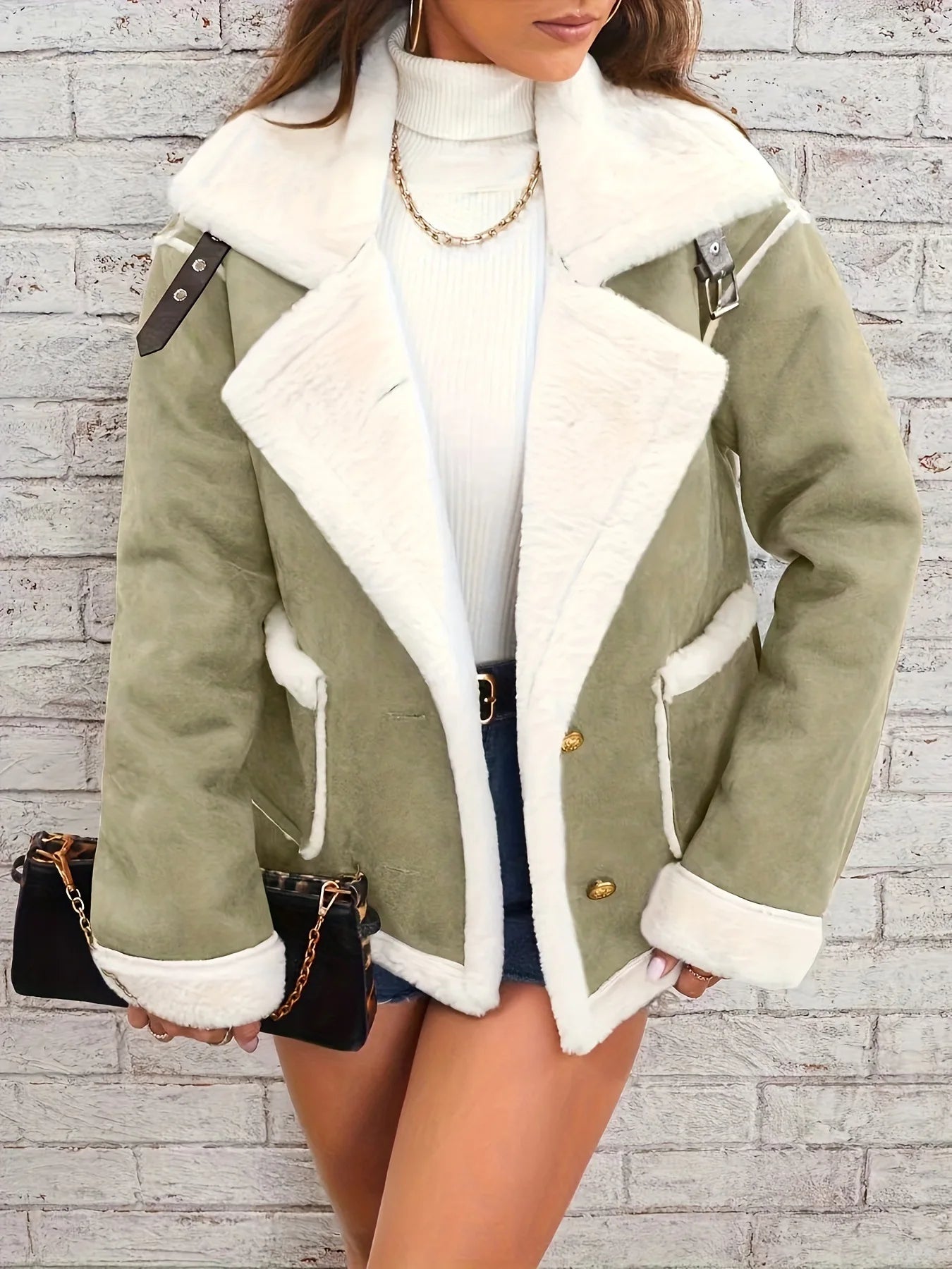 Turn Down Collar Shearling Jacket