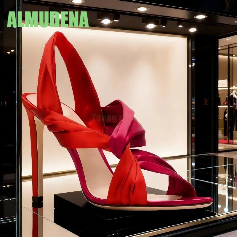 Two Tone Patchwork Cross Strap High Heel Sandals for Women