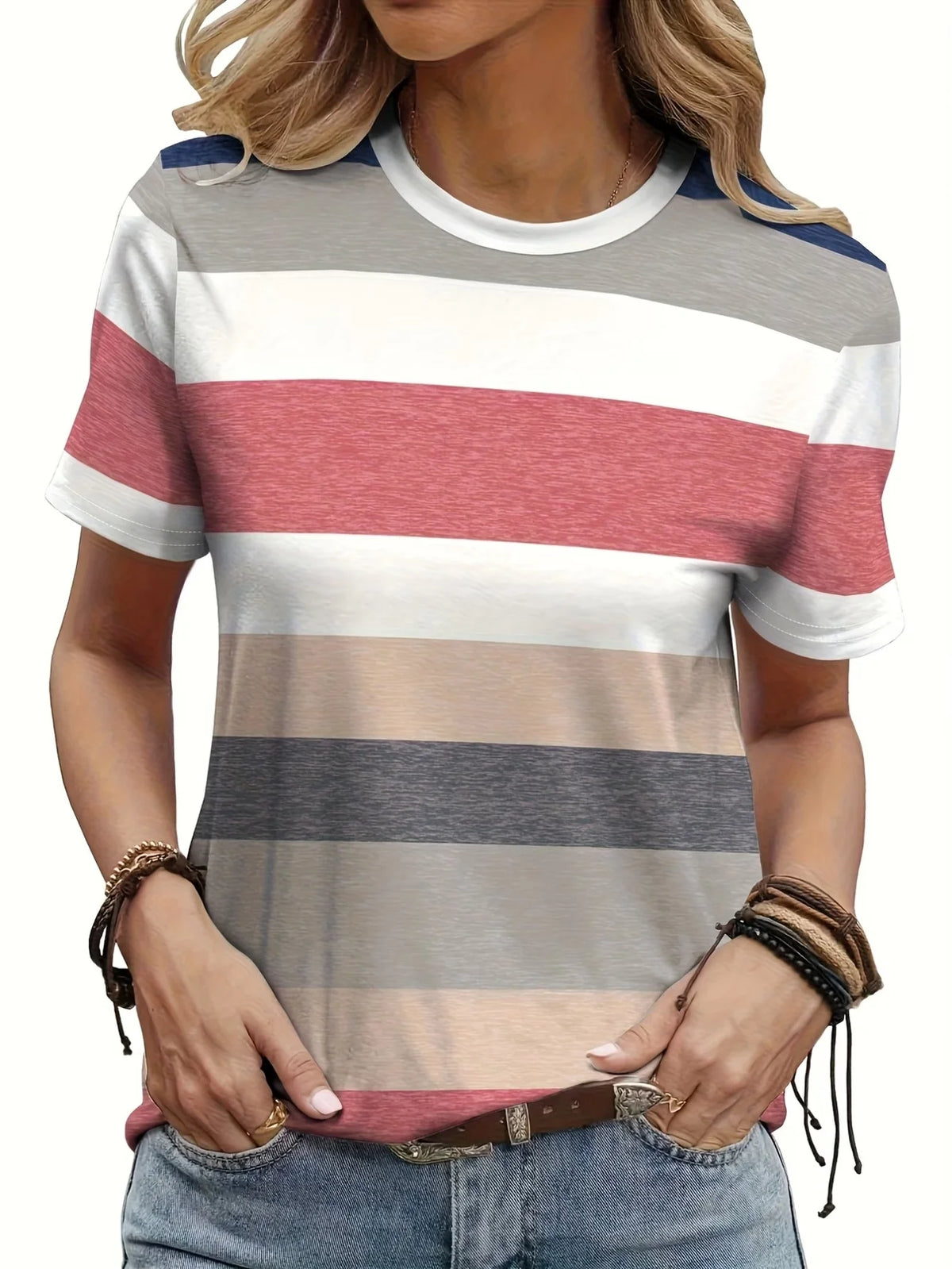 Casual Soft Oversized Rainbow Striped Tshirt For Women