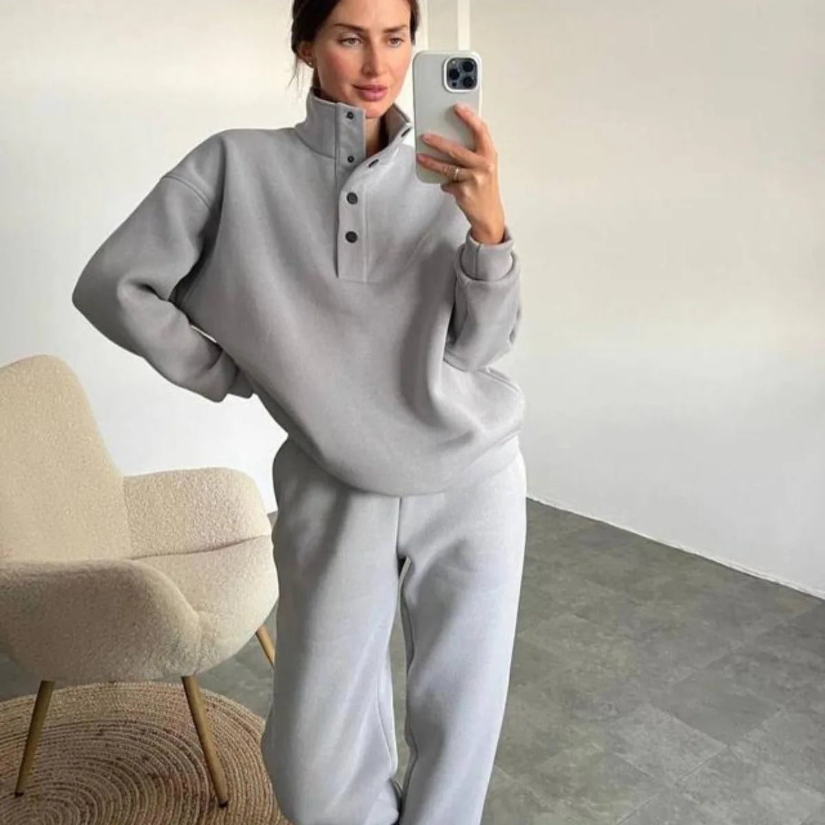 Oversized Warm Casual Hoodie and Long Pants Set for Women